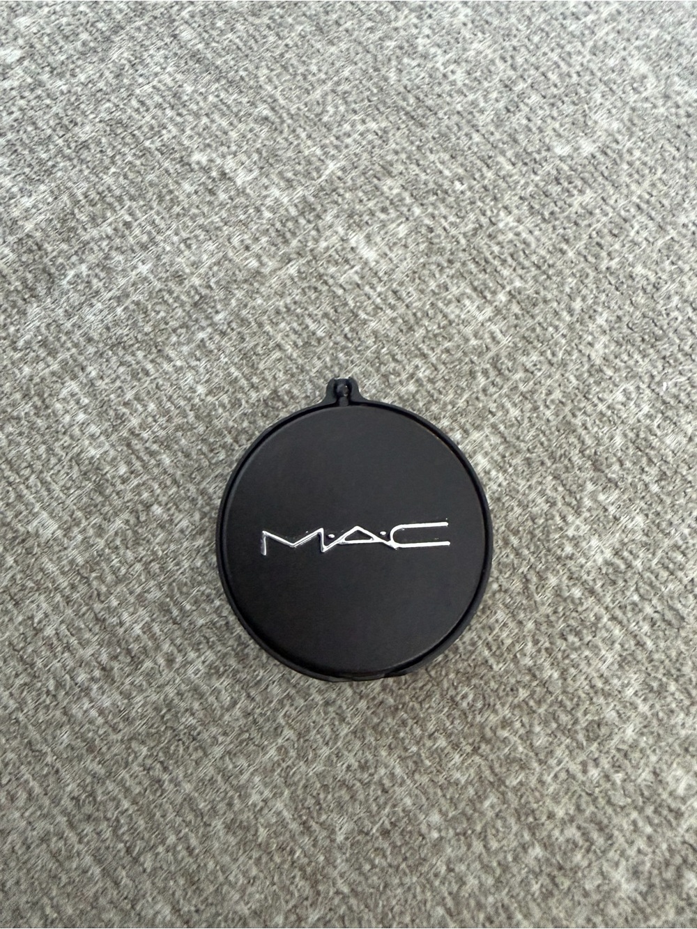 Tiny MAC Cosmetics Black Round Phone Mirror with Silver Logo